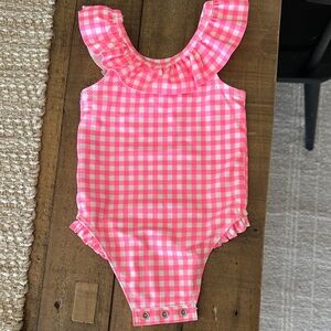Old Navy Pink and White Gingham Ruffle Swimsuit